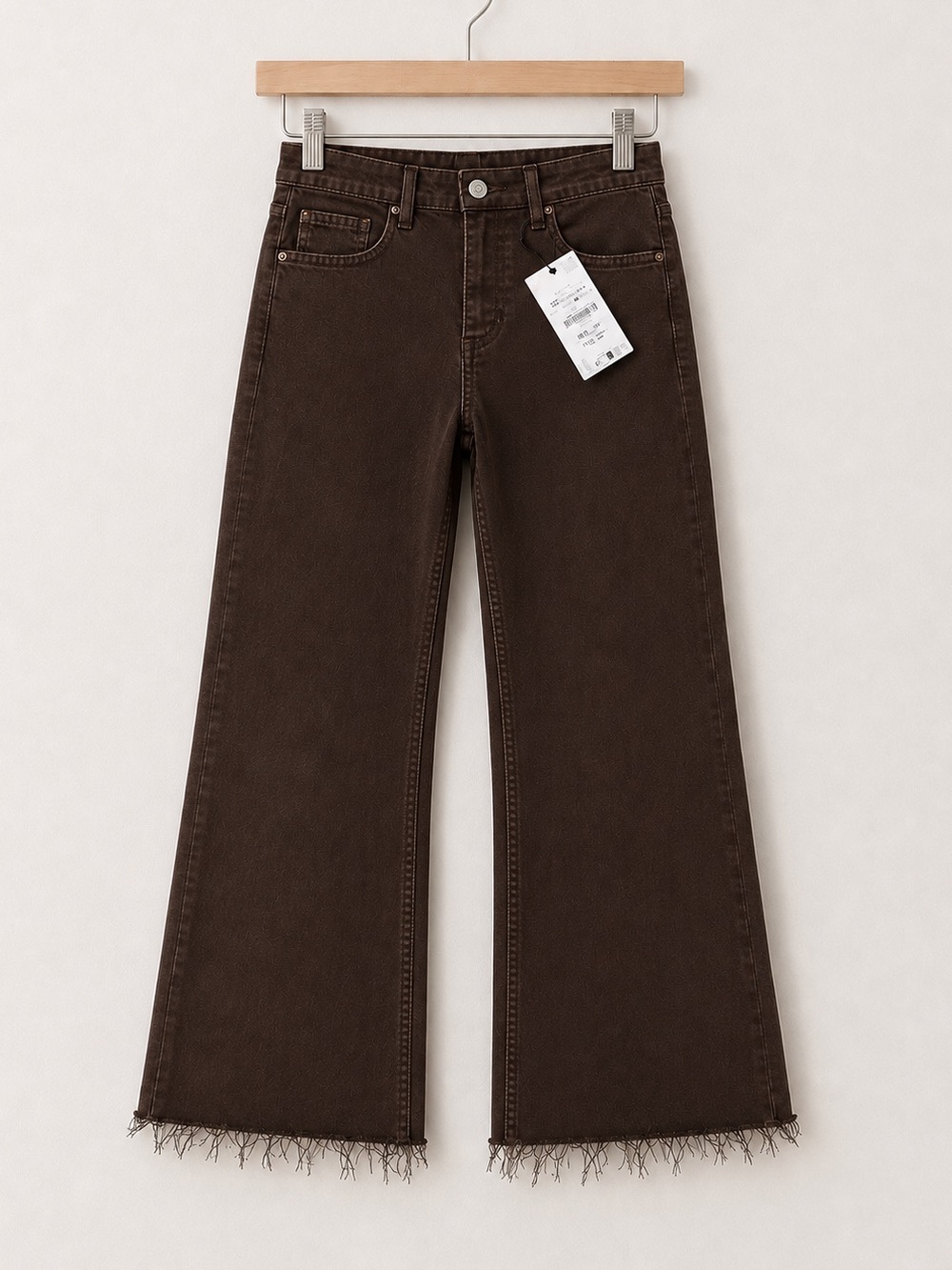 Zara Rich Chocolate Brown Wide Leg High Rise Frayed Hem Cropped Jeans Size 8 NWT - Picture 4 of 10